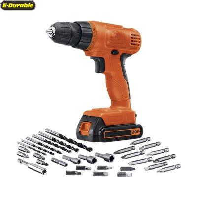 China Hot Sale E-durable Driver with 30 Pieces 42X32.5X11 cm Accessories 20V MAX Cordless Drill Good Quality Power Drills for sale