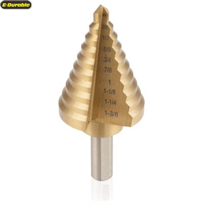 China 6 Pcs Titanium E-durable Good Quality 1/4 to 1-3/8 High Speed ​​Steel Titanium Taper Cutting Tools Step Drill Bits Step for Metal Wood for sale