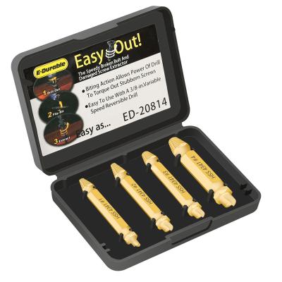 China Damage Screw Solvent Damaged Screw Extractor Set 4Pcs Stripped Screw Remover Kit Drill Bits Easy Out Stud Reverse For Broken Bolt Extractor for sale