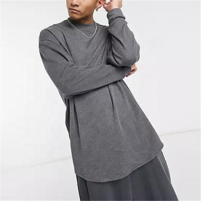 China Cheap Anti-wrinkle White Asymmetric Edge Long Crewneck Sweatshirt Loose Men for sale