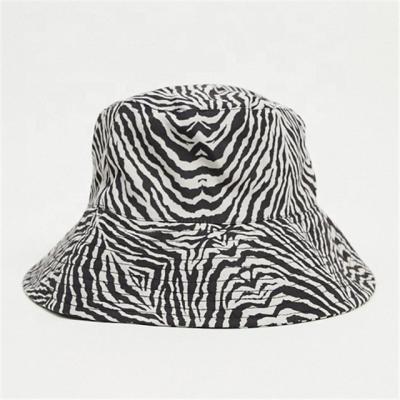 China QIANHUI COMMON Fashion Custom Flat Top All Over Zebra Print Bucket Hat for sale