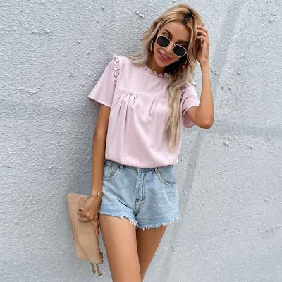 China Fashion New Fashion Cut Design Ladies Shift Solid Anti-pilling Chiffon Tops Blouse For Summer Tops T-shirt for sale