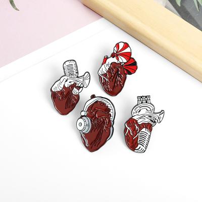 China Europe Music Heart Enamel Pins Saxophone Phonograph Headset Microphone Pins Enamel Lapel Pin Medical for sale