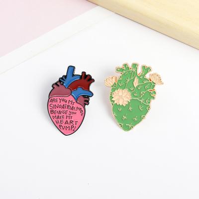 China Cartoon You Make My Heart Pump Enamel Pins Cactus Organ Custom Heart Medical Badge Pin Brooch Lapel Manufactory for sale