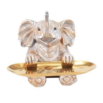 China Europe Wholesale Customized Cheap Tray Gifts Opens Living Room Cabinet Resin Opens Elephant Statue Tray Storage Resin Decoration for sale