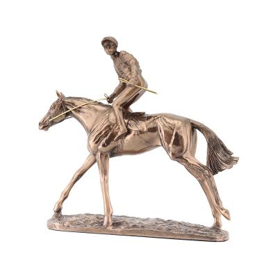 China Europe resin cast copper crafts male knight figure sculpture ornaments horse racing statue decoration gifts awards souvenirs for sale