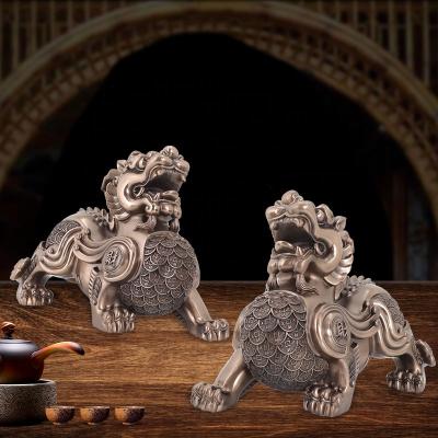 China Wholesale Europe Chinese Religious Crafts Lucky Feng Shui Mascot Resin Cast Copper Pixiu Statue For Office Home Decoration for sale