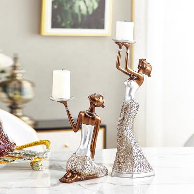 China Nordic Creative Europe Aromatherapy Candlelight Dinner Props Gifts Crafts Girl Statue Candlestick Holder Dining Bar Resin Decor for sale