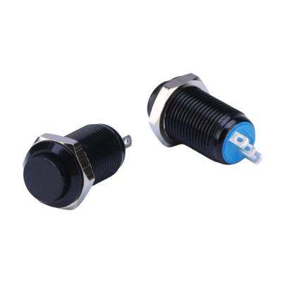 China Stainless Steel /Aluminum Oxide 10mm Nickel Plated Brass 3pins Self Locking Electronic Anti Vandal Waterproof Switch On Locking Mini Metal Push Button Switches Black Housing for sale