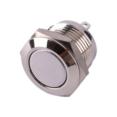 China Stainless Steel Nickel Plated Brass /Aluminum Oxide 12mm On Metal Reset Waterproof Micro Switches Flat Head 2 Pins 1NO Electronic Momentary Metal Push Button Switch for sale