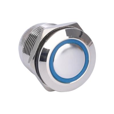 China Stainless Steel /Aluminum Oxide 19mm Nickel Plated Brass 12v Ring Led Switches IP65 Waterproof 1NO Illuminated Flat Head 4PINS Latching Push Button Metal Push Button Switch for sale