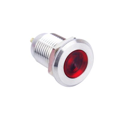 China Nickel Plated Brass (or Stainless Steel /Aluminum Oxide) 12mm 2 Pin Terminals Metal Indicator Light Flat Round Stainless Steel Waterproof Signal Lamp IP67 With 12v Point Led for sale