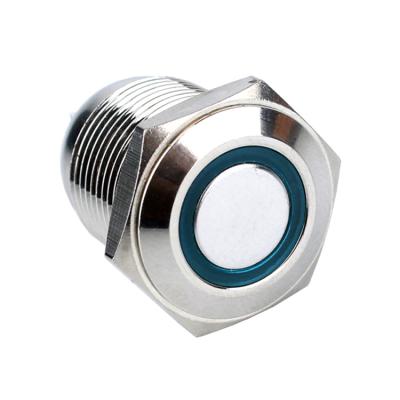 China Stainless Steel /Aluminum Oxide 16mm Mini Flat Round Nickel Plated Brass Waterproof Switches 4 Pins Latching 1NO Push Button With Ring Lighted LED Metal Push Button Switch for sale