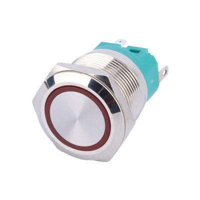 China Stainless Steel 5pins 12v Metal Oxide 22mm Metal Push Button Switches Nickel Plated Brass Waterproof Momentary Unlocked Ring Halo Illuminated Led Anti Vandal Push Button Switch for sale