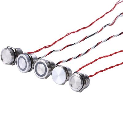 China IP68 waterproof normally open momentary concave piezo switch 16mm PS16B-P10F/A head 24v wire lead long 300mm for sale