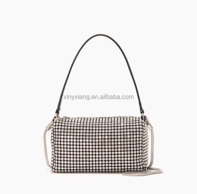 China Factory Wholesale Mini Rhinestone Pouch Bag, Crystal Glitter Evening Handbag, Chain Mesh Rhinestone Clutch Shoulder Cross Bag for sale