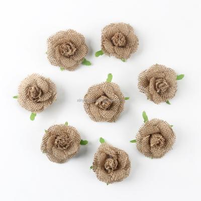 China Factory custom Handmade Hemp Fabric flower, Linen Corsage, Jumbo Taffeta Fabric Flowers for sale