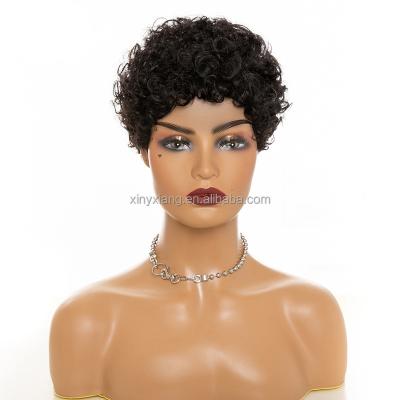 China Factory Wholesale Short Afro Curly Pixie Cut human hair wigs for black women, 100% pure human hair, Water Wave Bob Wigs for sale