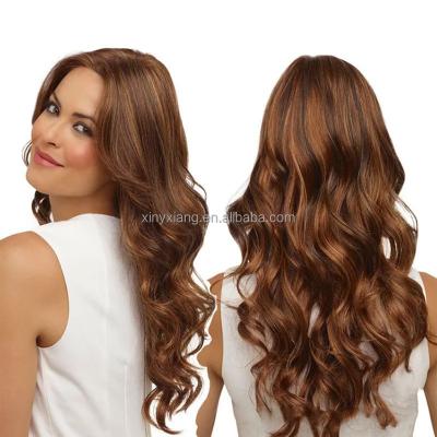 China Factory Wholesale Long Wavy Synthetic Hair Wig With Full Bangs, Long Wavy Ombre Wig, Long curly luxurious wig with fringe for sale