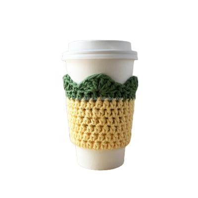 China Factory Custom Crochet Reusable Cup Cozy Coffee Sleeve Hand Protector Drink Grip for Paper Cups, Knitted Chunky crochet cup cozy for sale