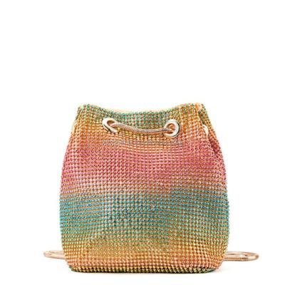 China Factory Wholesale Mutilcolor Crystal Evening Bag Rhinestone Rhinestone Inlaid Flash Bucket Clutch Drawstring Bucket Shoulder Bag for sale