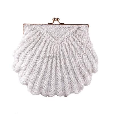 China Factory Wholesale Vintage Beaded Clam Shell Evening Bag, Beaded Seashell Clam Shell Purse Evening Bag With Gold Tone Chain Strap for sale