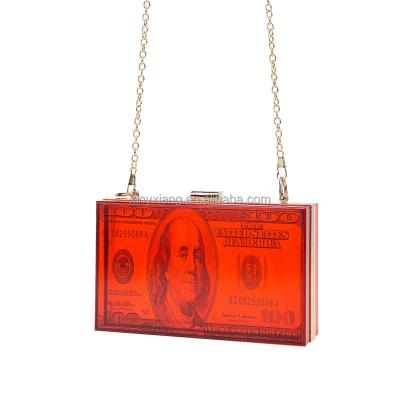 China Factory Wholesale Women Retro Dollar Bill Box Clutch Fashion Hundred Chain Shoulder Bags Cute Crossbody Evening Purse for sale