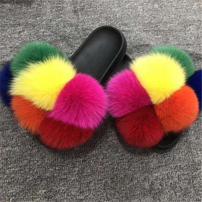 China Fashion Trend Professional Designer Women Fur Slides Hair Ball Fashion Multicolor Fur Slippers for sale