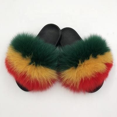 China Fashion Trend New Arrivals Woman Fur Slippers Hairy Fox Fur Slides Custom Made Fur Slipper for sale