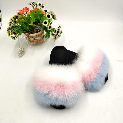 China Fashion Trend Latest Fashion Colorful Furry Fox Fur Slippers Women Furry Bedroom Slippers for sale