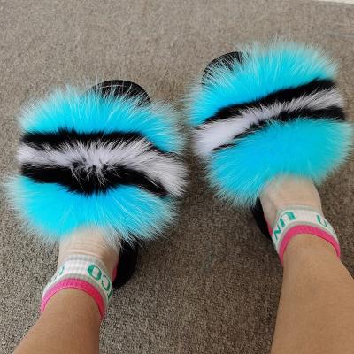 China Fashion Trend Fashion Fox Fur Plush Slippers Wholesale Lady Real Fur Slippers Smudge Fur Slides For Women for sale