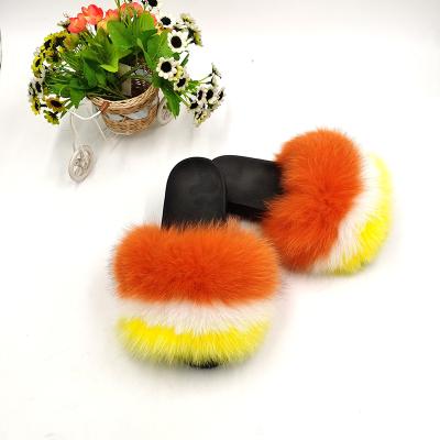 China 2021 Fashion Trend New Design Wholesale Fur The Real Slippers Fox Fur Slippers For Women for sale