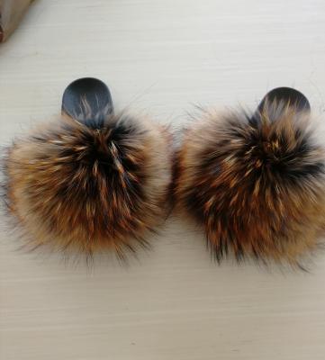 China Wholesale Luxury Fashion Trend Raccoon Fur Slipper Raccoon Fur Fluffy Slides for sale