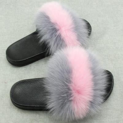 China High Quality Women Lightweight Indoor Fur Slippers Platform and Outdoor Plush Real Fox Fur Sandals Slides for sale