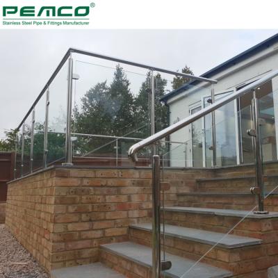 China Balcony Railing Designs/Price of Stainless Steel Balcony Fencing PEMCO Project Modern Design 304 Stainless Steel Pattern Interior Stair Tempered Glass Railing for sale