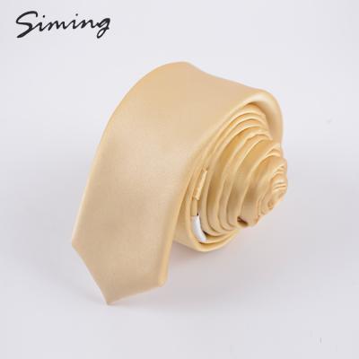 China New Style Satin Plain Luxury Fancy Wholesale Skinny Fashion Silk Skinny Men's Masonic Ties Gold for sale