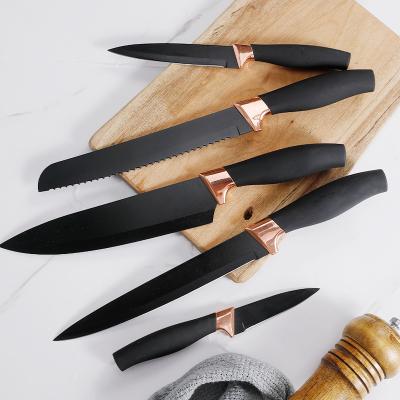 China Sustainable Amazon Quality Chef Knife Non-stick coated Kitchen Set Knife Black Knife Set for sale