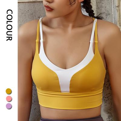 China Breathable Korean Style Contrast Color Fitness Tops Vest Nylon Workout Yoga Sports Running Bra For Women for sale