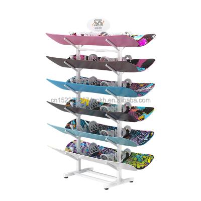 China Disassemble Store Double Sides Floor Metal Scooter Surfboard Skis Snowboard Scooters Skateboard Sporting Goods Display Rack for sale