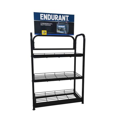 China Display Floor Shelf Bracket Four Layer Wire Steel Display Rack Battery Shelf Brackets Display Stand For Store for sale