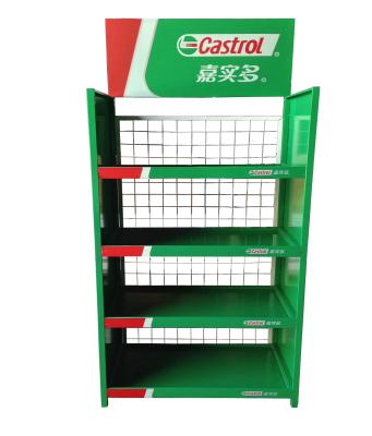 China Disassemble Used Stand Up Metal Castrol Engine Essential Oil Lubricants Bottle Dispenser Display Rack for sale