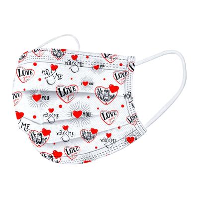 China Face Mask Valentine's Day Breathable Disposable Face Mask For Adult And Heart Shaped 3Ply Design Face Masks Breathable Anti-dust Safety Protection for sale