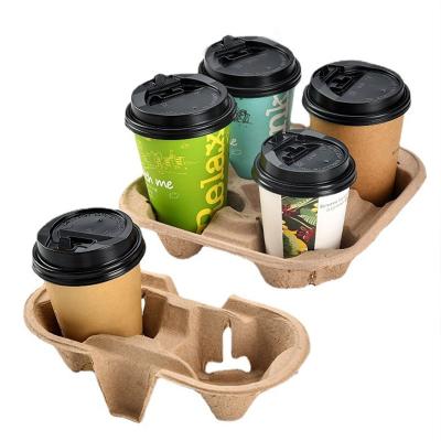 China DOUBLE WALL Biodegradable Paper Pulp Carrier Cup Recycle Paper Pulp Coffee Drink Carrier 1/2/4 Cup Holder for sale