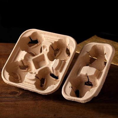 China DOUBLE WALL Biodegradable Paper Pulp Carrier Cup Recycle Paper Pulp Coffee Drink Carrier 1/2/4 Cup Holder for sale