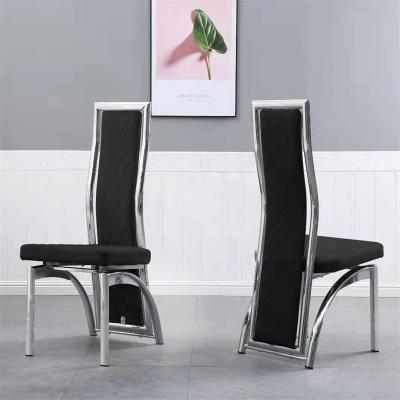 China Wholesale Modern Dining Room Furniture Upholstered Stainless Steel Leather Legs Modern Luxury Vintage PU High Back Dining Chairs for sale