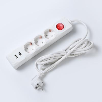 China European Stock 16A 3500W Easy Plug Installation Plug Europe Germany 3 Meter Extension Power Strips With 2 USB Type-C for sale