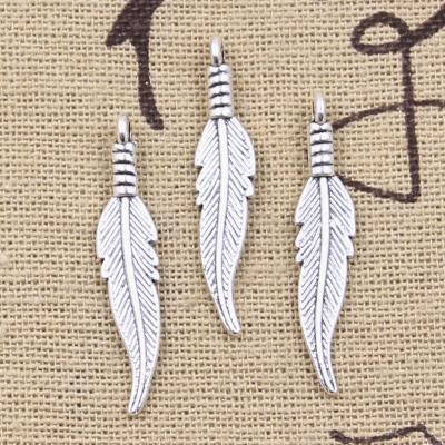 China Zinc Alloy Feather Charms Antique Silver Color Double Sided Feather Pendants DIY Crafts Making Findings Handmade Tibetan Jewelry for sale