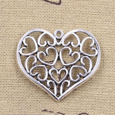 China 31x36mm Antique Silver Color Zinc Alloy Heart Charms DIY Pendants Craft Findings Handmade Tibetan Jewelry for sale