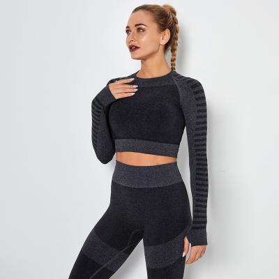 China 2020 High Quality Latest Long Sleeve Seamless Workout Yoga Sets Sports Female Gym Suit Breathable for sale