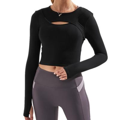 China Antibacterial Custom Sexy Gym Workout Sports Compression Women Long Sleeve Yoga Crop T-Shirt for sale